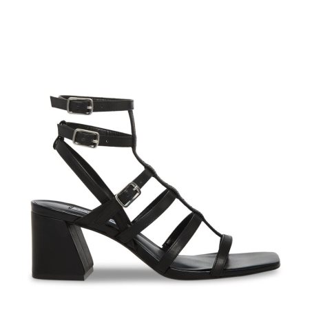 Black Steve Madden August Leather Women's Heels Sandals | PH 6918MOS